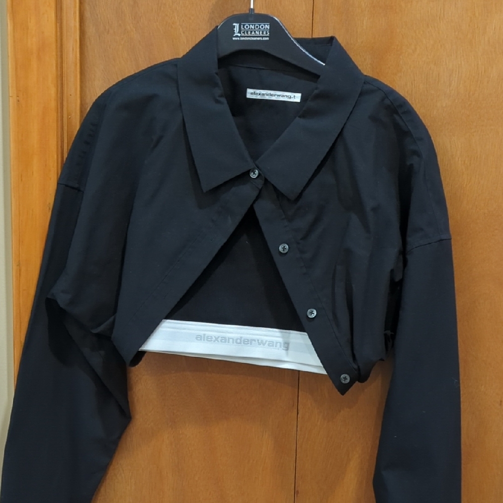 Alexander Wang Black Button-Up Cropped Top